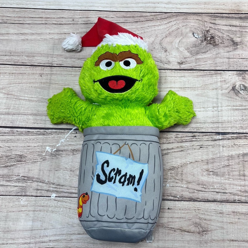 Sesame Street Oscar The Grouch In Trash Can Plush Lg 18in‎ Scram Stuffed Animal